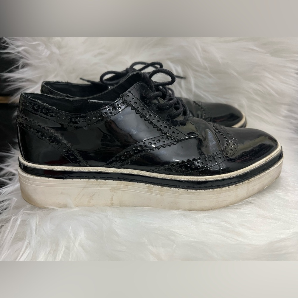 The Wishbone Black Patent Leather Platform Brogues
